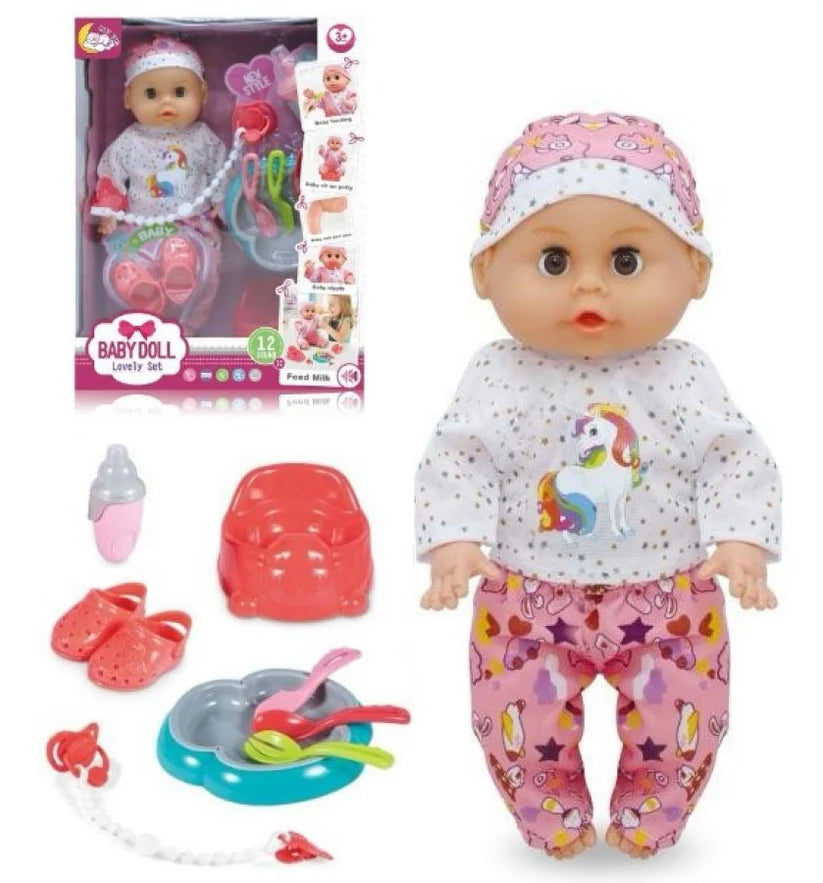 Baby Doll With Sound & Accessories Pretend Play W Pyjamas