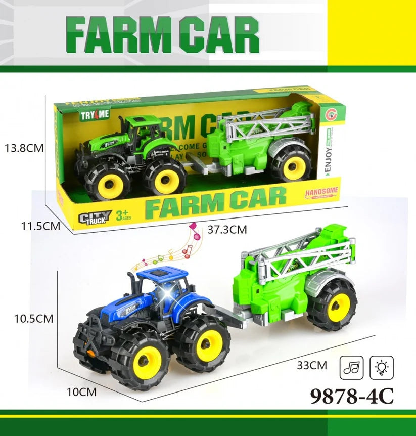 Farm Tractor with Sprayer Trailer – Agricultural Machine Toy Blue